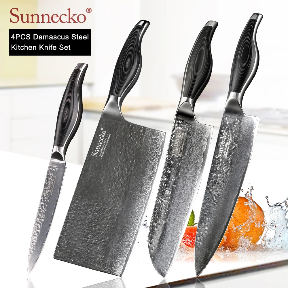 SUNNECKO дамасский шеф повар сантоку Кливер универсальный нож для хлеба японские
