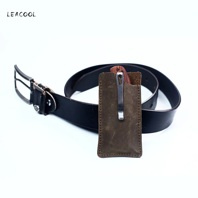 EDC натуральная кожа поясная сумка винтажная воловья складной держатель ножа
