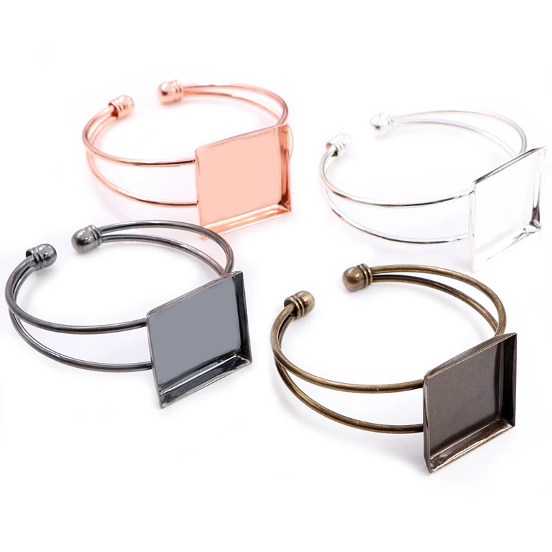 Высокое качество 25 мм Посеребренная бронза 4 цвета квадратный браслет База