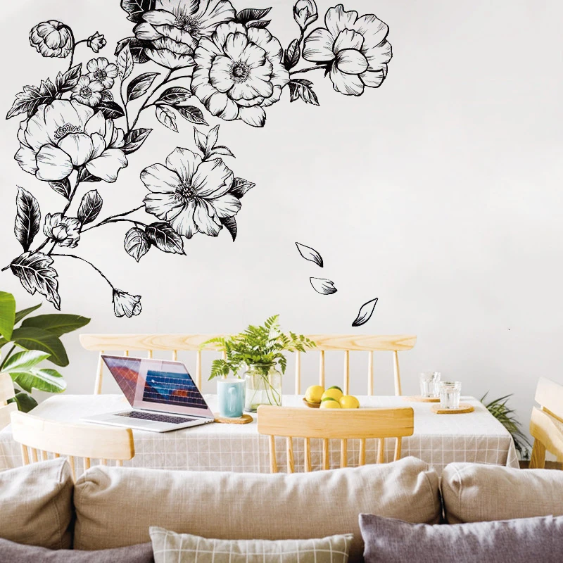 

Extra large wall sticker sketch flowers self-adhesive TV sofa background wall decor room decoration bedroom stickers home decor