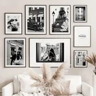 Парижская модная башня винтажная девушка черная белая настенная живопись на холсте скандинавские плакаты и принты настенные фотографии для гостиной