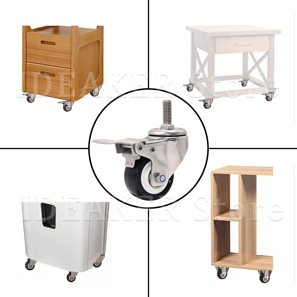

1.5/2 Inch Stainless Steel Swivel Caster Wheels with M8/10 Thread Stem,Heavy Duty PU Silent Casters for Carts Cabinet Dining Car