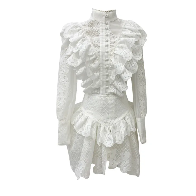 [EWQ] Весна 2020 новая белая рубашка с длинным рукавом для женщин + юбка высокой