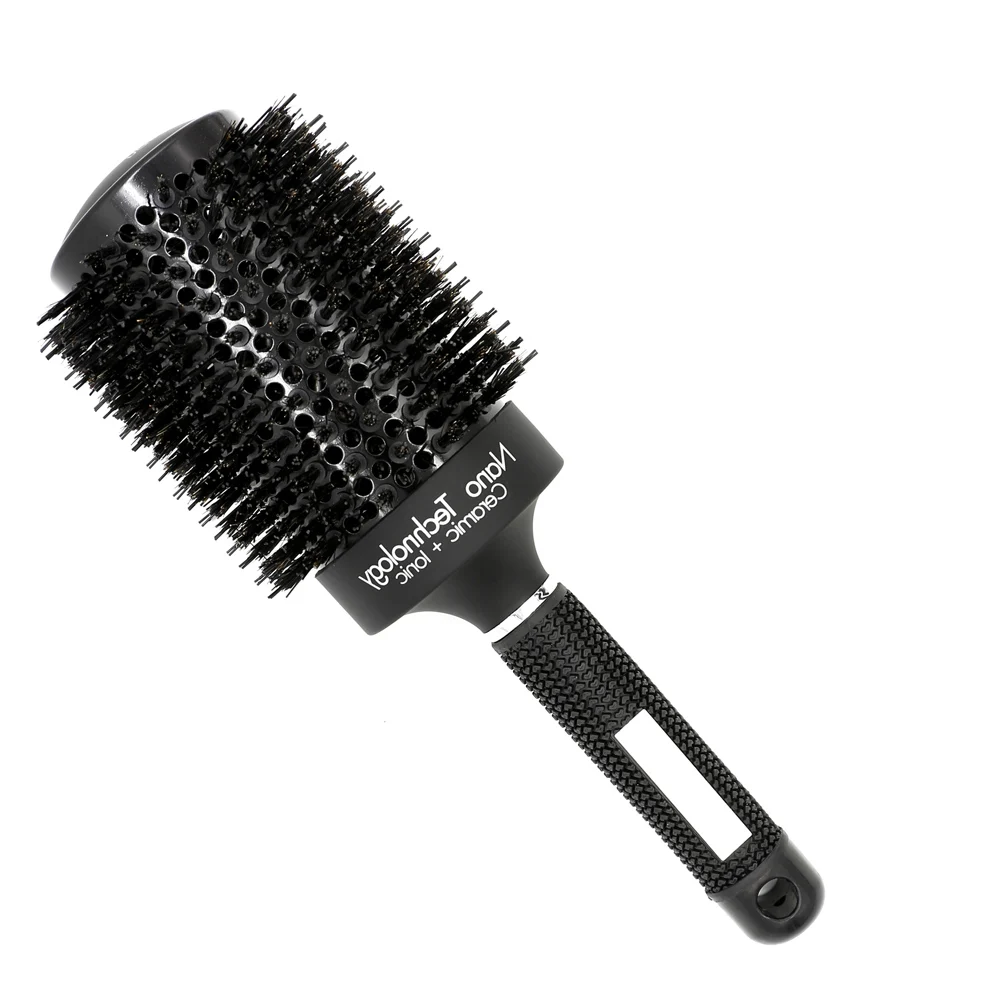 

New Professional Black Boar Bristle Nano Ceramic Hair Round Brush Hairdressing Curling Brush Hair Blowing Salon Hairdresser Comb