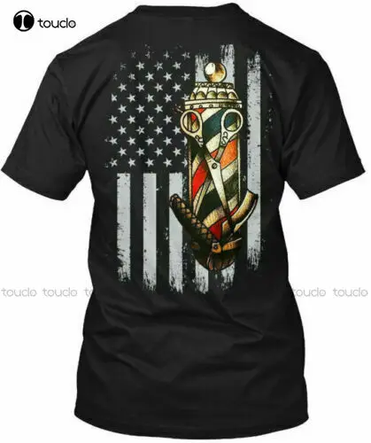 

New Barber Gift Pole Us Flag Back Tee T-Shirt Women T Shirt Unisex