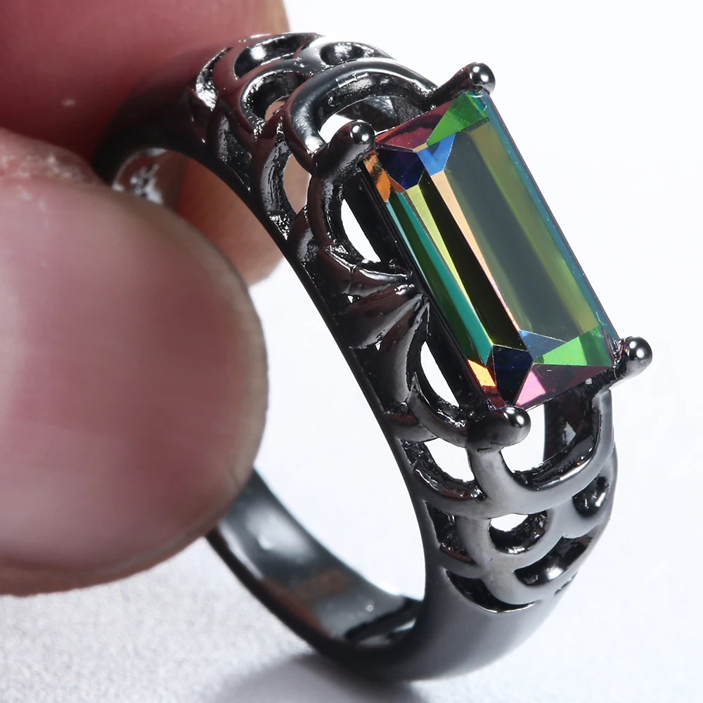Hainon Elegant Hot Sale Promise Black Gold Color Rings Lady Colorful Fashion Jewelry Crystal Luxury Engagement Ring for women | Украшения и