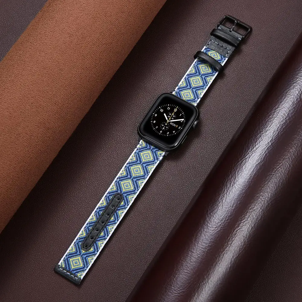 

Ремешок кожаный для Apple Watch 7 6 5 band, нейлоновый спортивный браслет для iWatch Series 3 4 5 6 band, 38 мм 40 мм 44 м, 41 мм 45 мм 40 мм