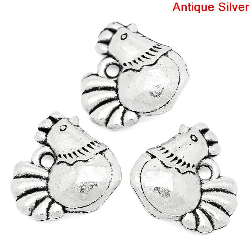 

8Seasons Easter Charms Chicken/ Rooster Animal Antique Silver Color Stripe Carved Pendants DIY Making Jewelry 13mmx12mm,50PCs