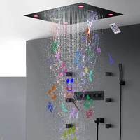 largest shower head 600x800 mm music shower set led concealed rain waterfall curtain thermostatic 5 ways faucets body jet 2 inch