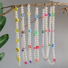 Ins корейских милых романтичных металлической цепочкой; Прозрачные цветные бусы ручной работы Нерегулярные смайлик жемчужное ожерелье женские вечерние ювелирные изделия