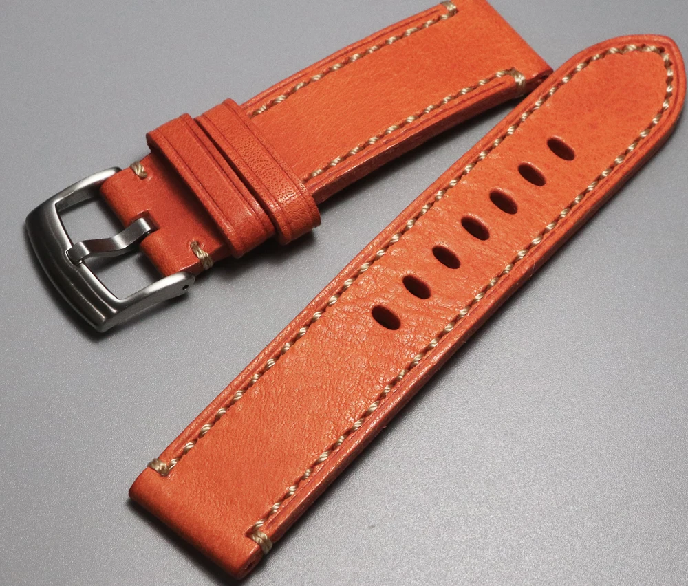 

20 22mm New Listing Handmade Thick Cowhide belt Watch Straps High-end Genuine Leather Watchband Man Watch Straps Orange Bracelet