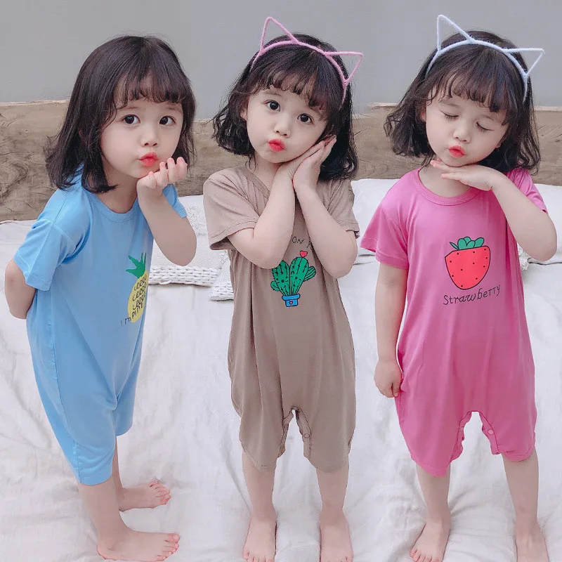 

Baby Kids Jumpsuit Cartoon Cactus Print Short Sleeve Korean Rompers For Girls Casual Child Clothes New Arrival Baby Clothing