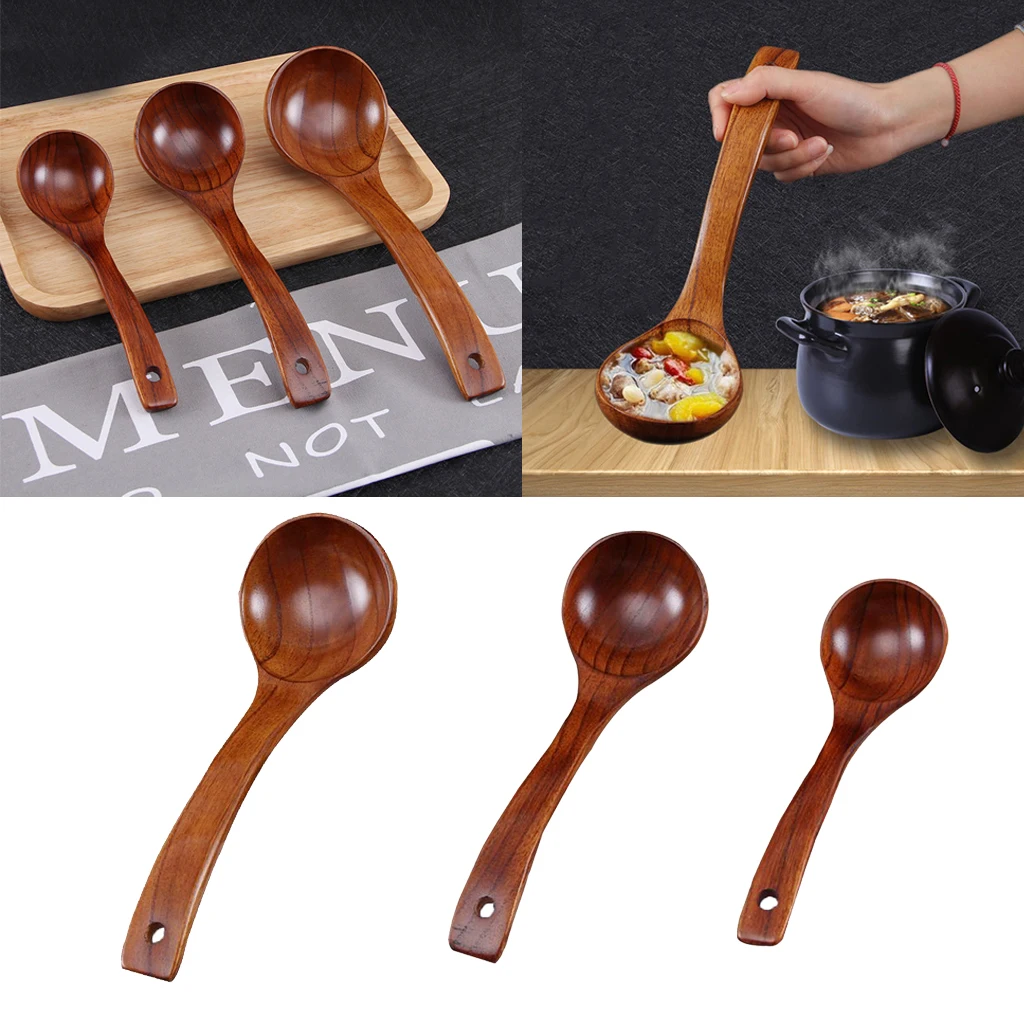 

Wooden Spoon - Wood Soup Ladle Kitchen Tool with Hook Natural Wooden Tableware Kitchenware Porridge Spoon Soup