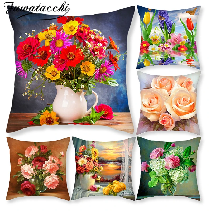 Чехол для подушки Fuwatacchi с изображением шампанского и розы двухсторонняя