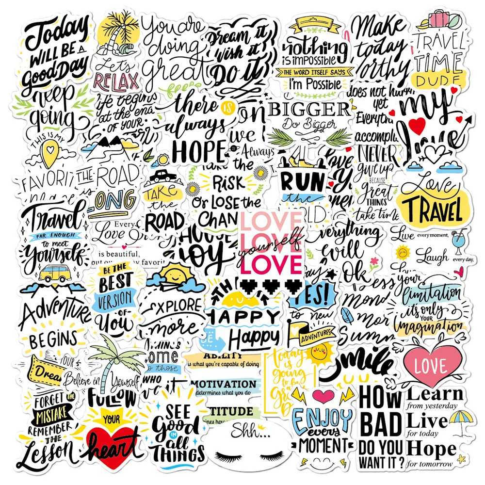 

10/30/50PCS New English Proverbs Art Sticker Computer Water Cup Luggage Inspirational Waterproof Sticker Wholesale