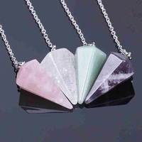 natural stone quartz rock choler crystal hexagonal pointed reiki chakra pendant necklace for unisex pendulum jewelry accessories