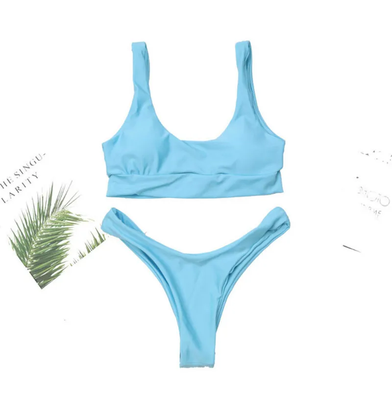 Женский раздельный купальник однотонный с пуш-ап бюстгальтером и трусиками