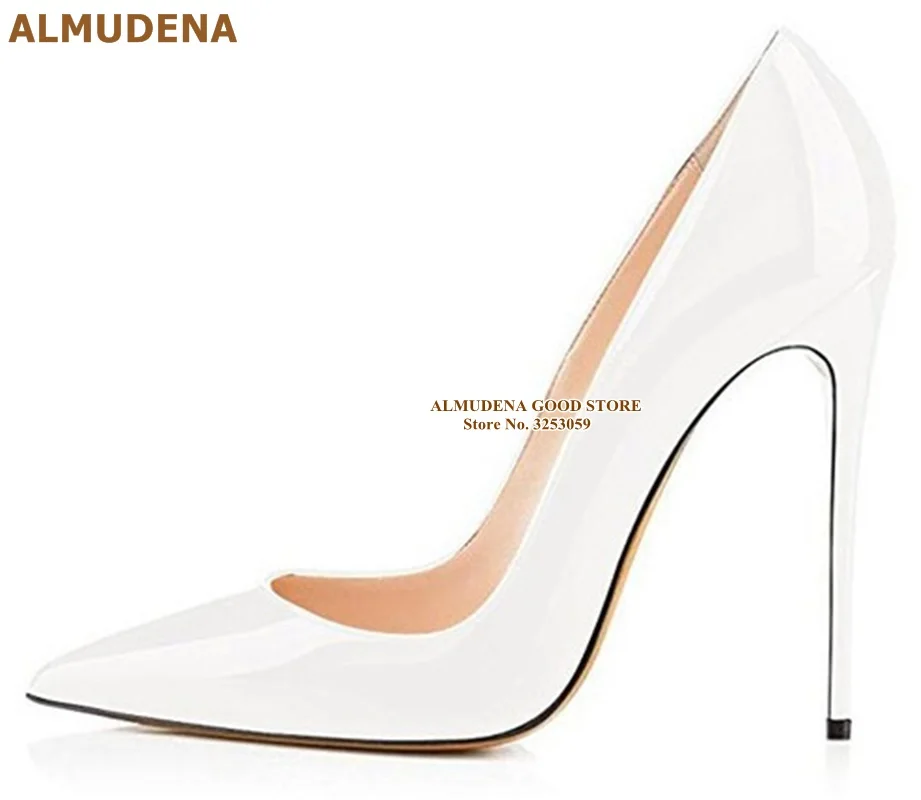 ALMUDENA/брендовые туфли-лодочки на шпильке 12, 10, 8 см модельные туфли из лакированной кожи дизайнерские свадебные туфли с острым носком на тонком каблуке размер 45