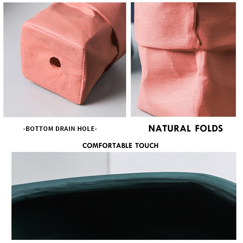 Керамический горшок для цветов и растений в форме пакета из крафт-бумаги цветной