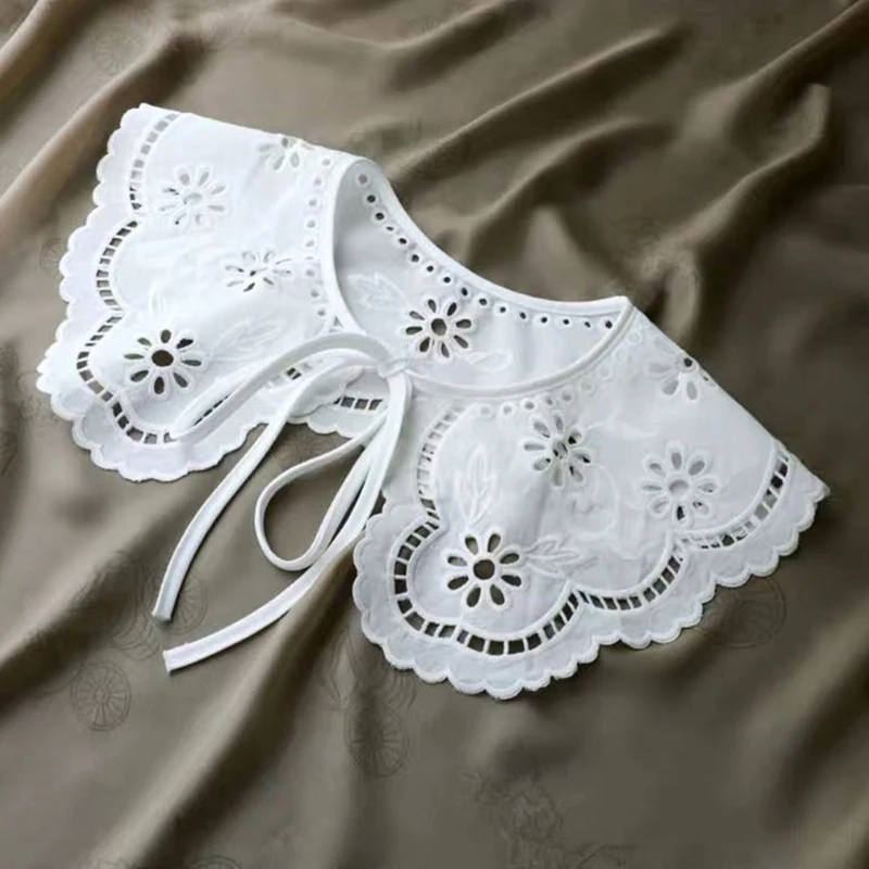 

French Style Fake Collar Hollow Out Floral Embroiodery Lapel Necklace Shawl Cape N58F