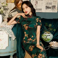 cheongsam young girl improved retro republic of china chinese style catwalk elegant dress long short sleeve clothes