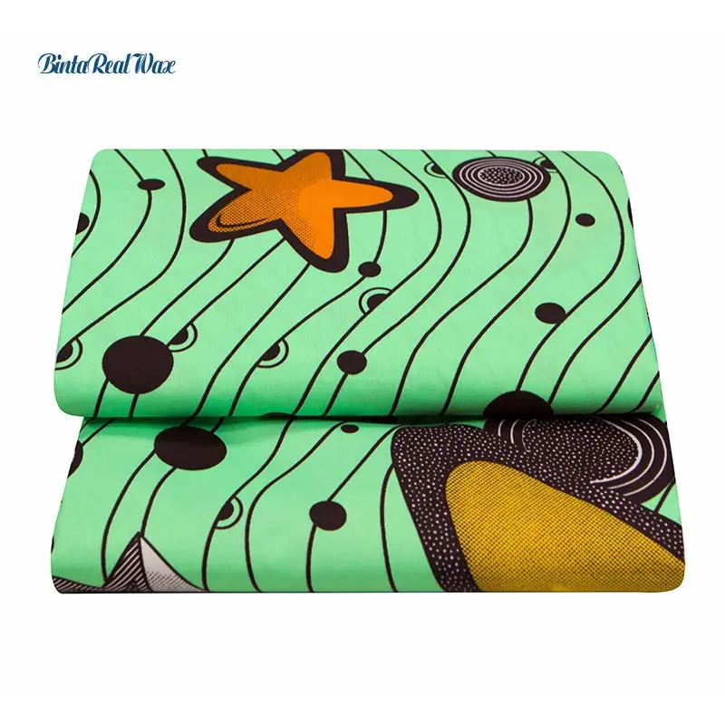 2020 Африка Анкара полиэстер желтая звезда Зеленая волна восковые принты ткань