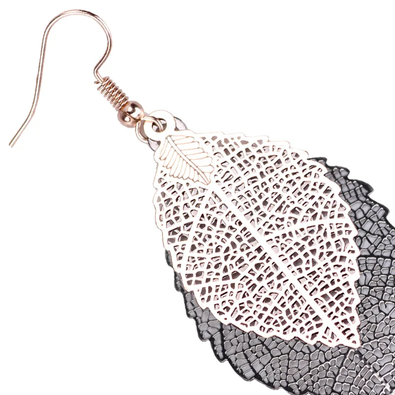 

2020 Fashion Luxury Boho Double Color Leaf Dangle Earrings Leaves Vintage Long Tassels Drop Earring For Women's Jewelry