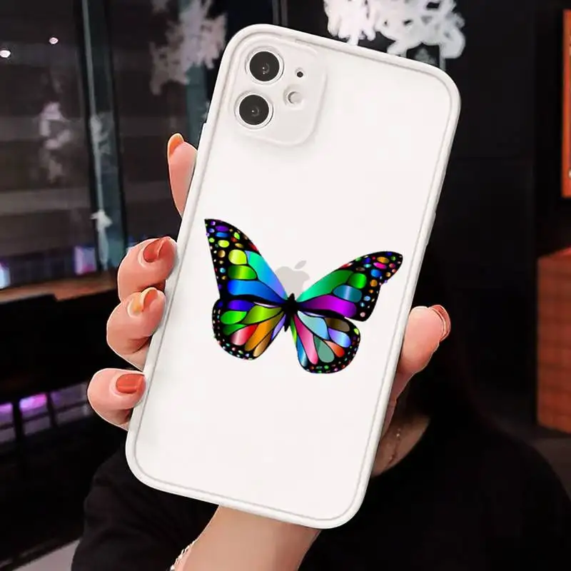 

Colorful butterflies Phone Case Matte Transparent for iPhone 7 8 11 12 s mini pro X XS XR MAX Plus mobile bags