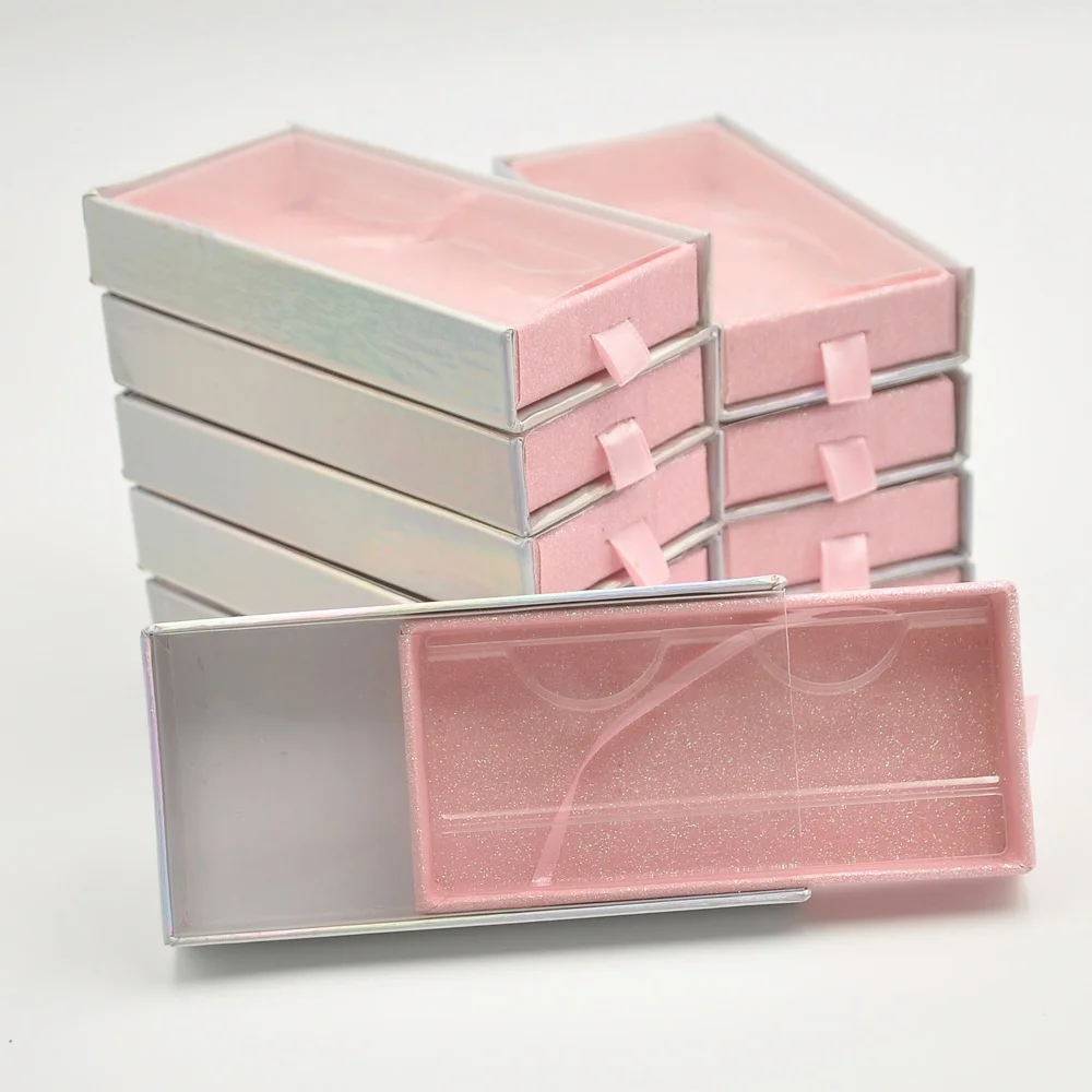 

10/lot Wholesale eyelash packaging box lash boxes package custom rectangle drawer pink glitter mink lashes makeup case vendors