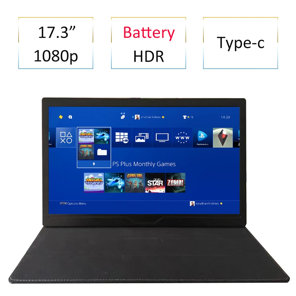 Портативный монитор 17 3 p HD со встроенным аккумулятором 1080 дюйма IPS экран игровой