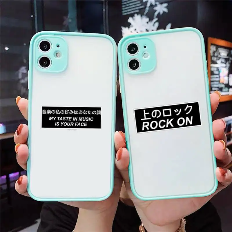 

Japanese Anime Aesthetic text letter Phone Case For iPhone 12 11 Mini Pro XR XS Max 7 8 Plus X Matte transparent blue Back Cover