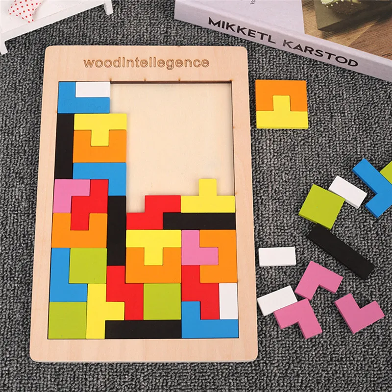 

Красочная 3D головоломка, деревянная математическая игра тетрис Tangram, Детская Дошкольная Волшебная интеллектуальная развивающая игрушка дл...