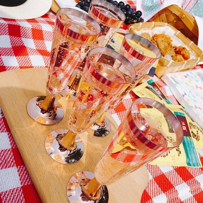 24 шт 150 мл пластиковые розовые золотые прозрачные одноразовые вечерние стаканы