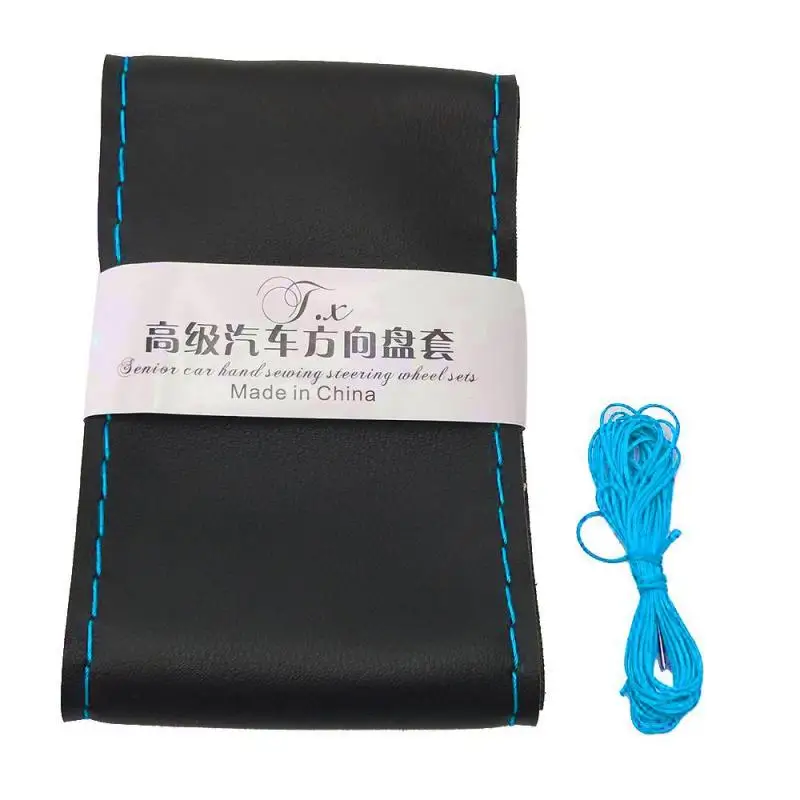 

37cm/38CM DIY Soft Leather Car Steering Wheel Covers Couvre Braid On The Steering-wheel With Needle Thread Interior Accessories