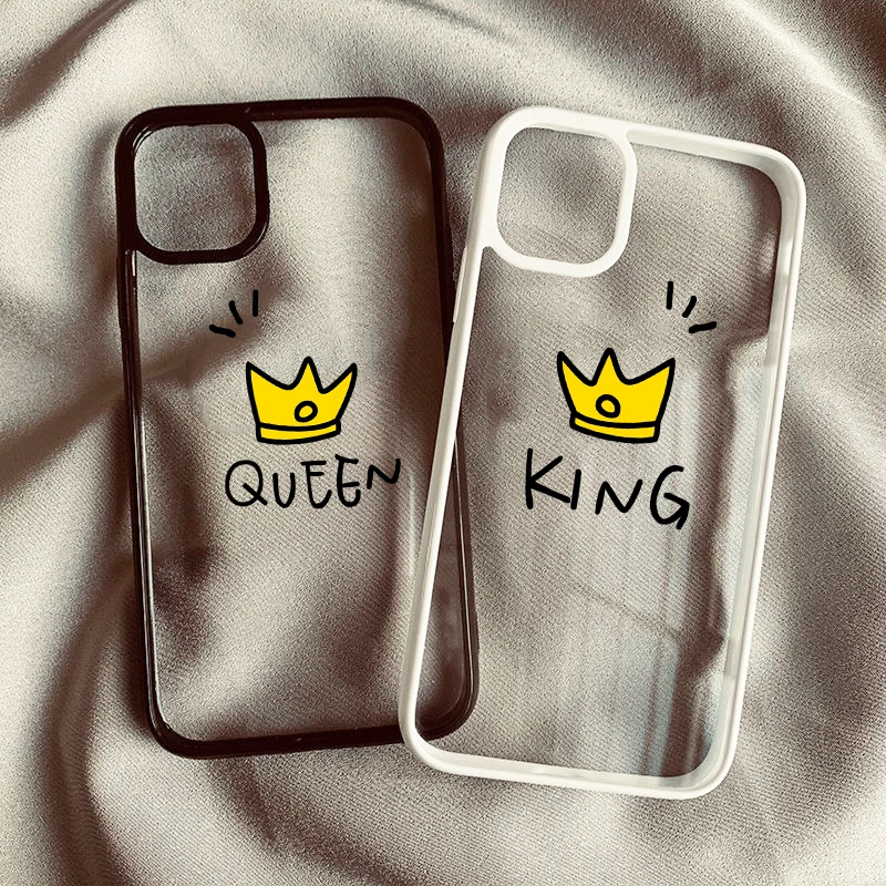 Чехол для телефона King Queen с короной влюбленных прозрачный Твердый чехол IPhone 13 12 11