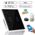 Сенсорный смарт-выключатель, настенный выключатель с 2 клавишами, Wi-Fi, европейский стандарт, работает с Alexa Google Home, 1 шт.