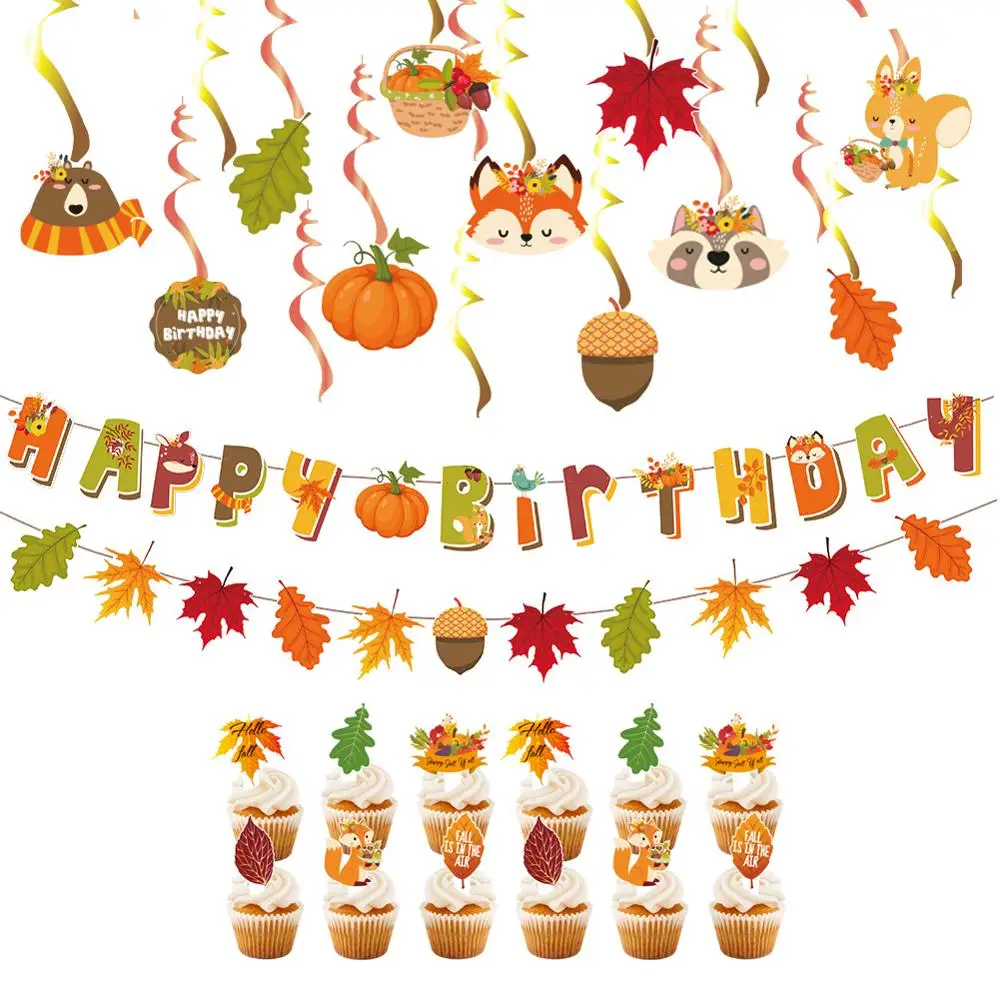 Вечерние украшения в джунглях с днем рождения баннер торт Топпер Тыква кленовый