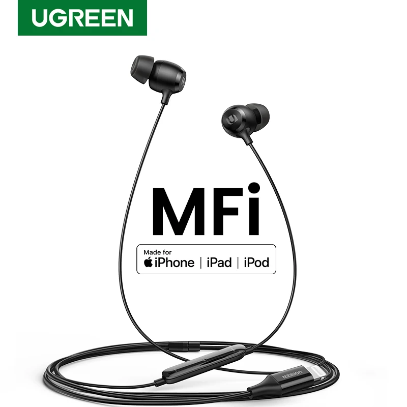 Проводные наушники UGREEN MFi с разъемом Lightning для iPhone 12 11 микрофоном и контроллером |