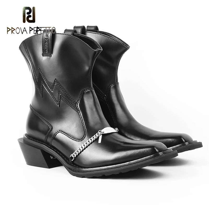 

British Retro Metal Chain Boots Pointed Toe Leather Thick Heel Ankle Boots Autumn and Winter New Solid Color Chelsea Boots