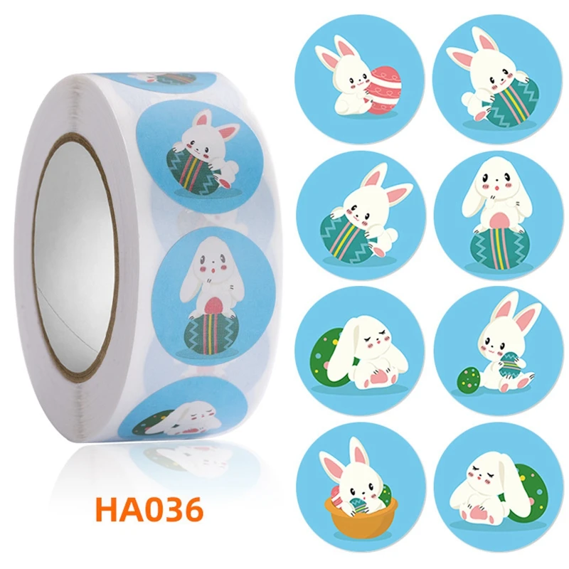 Happy Easter Stickers Cartoon Cute Bunny Painted Eggshell Rabbit Seal Label Gift Tag Chrome Paper Package DIY Cookie Bag Decor images - 6