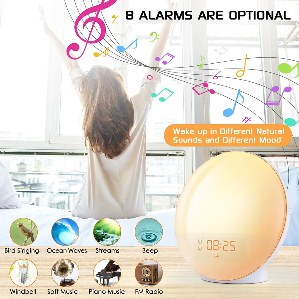 

Multi-Function LED Electronic Alarm Clock Simulated Sunrise And Sunset Nature Wake-Up Sleep Music Colorful Night Light