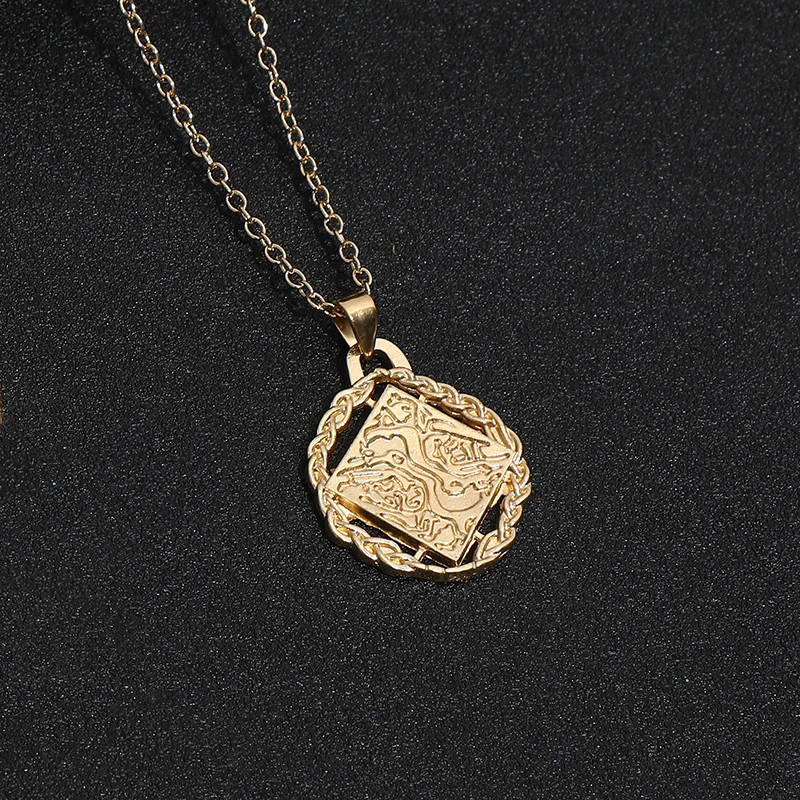 

Hollow Pendant Necklace Leather Chain Neck Retro Unisex Men Jewelry Accessories Diamonds Feng Shui Outer Circle Inner Square