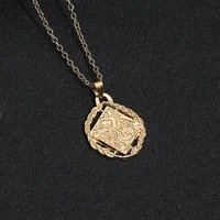 hollow pendant necklace leather chain neck retro unisex men jewelry accessories diamonds feng shui outer circle inner square