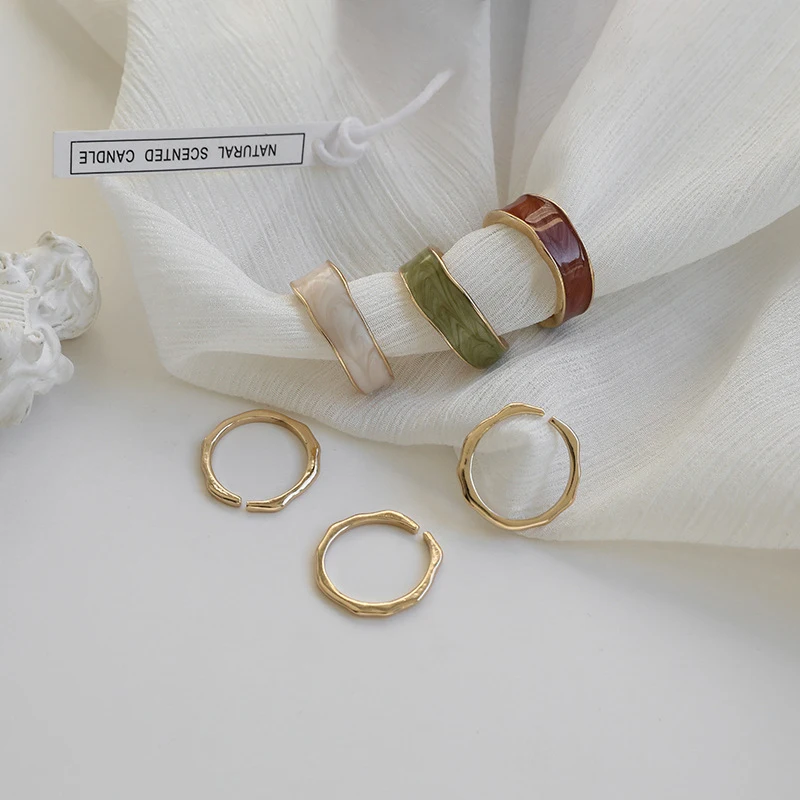 

2021 Vintage Summer Sliver Colour Set Fairy Friends Colorful Metalic Finger Rings Korea Hit Rings for Women Girl Party