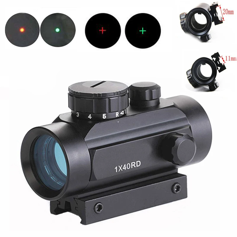 1x40 красный зеленый точечный/крестообразный прицел Охотничья оптика тактический