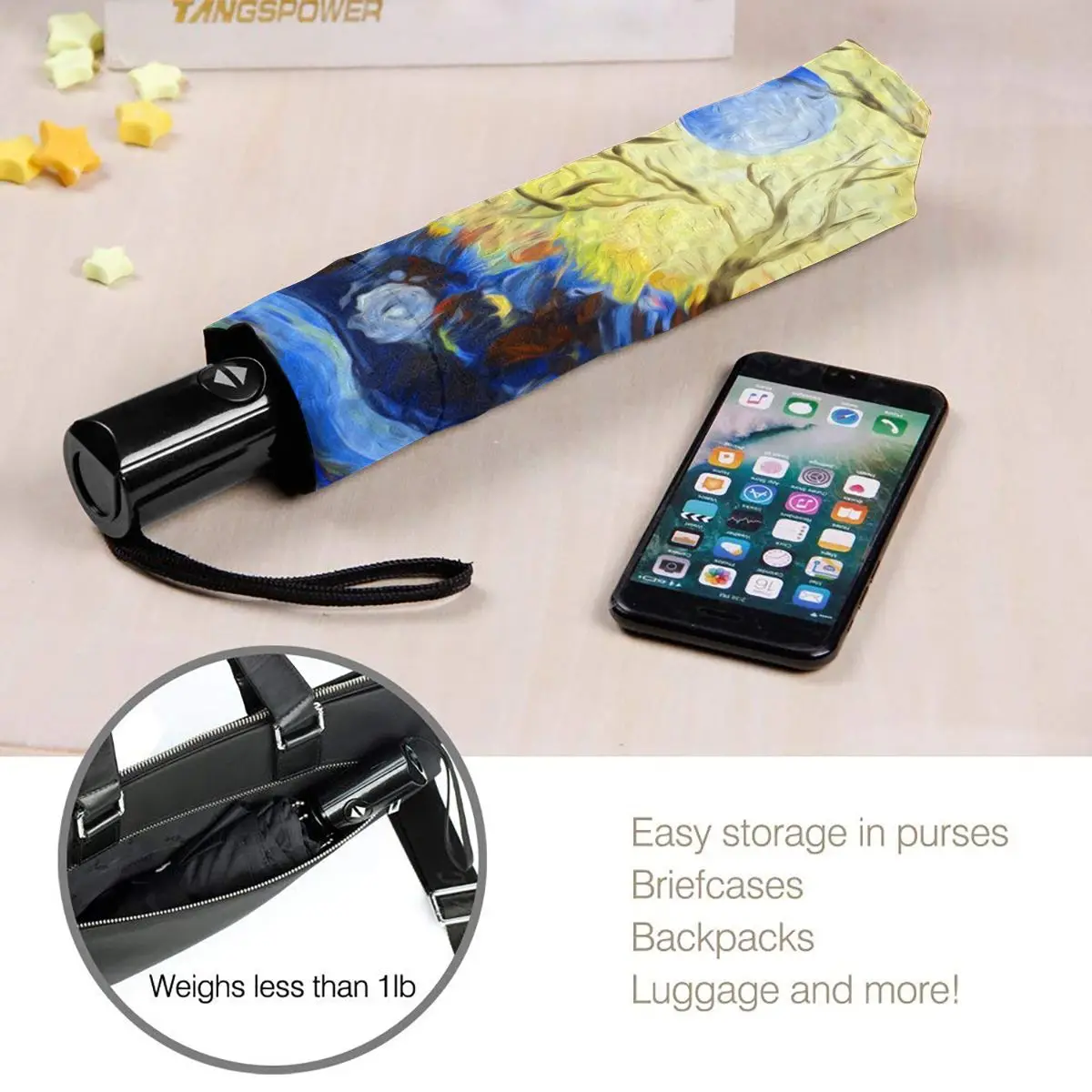 

Wind Resistant Fully-Automatic Umbrella Abstract Tree Painting Rain 3 Folding Parasol Travel Car Umbrella