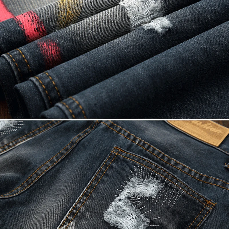 

Men's Hot New Foreign Trade Paint Holes Personality Nostalgic Straight Jeans