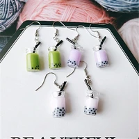 new simple temperament small and fun funny pearl milk tea earrings female personality creative earrings bottle earrings jewelry