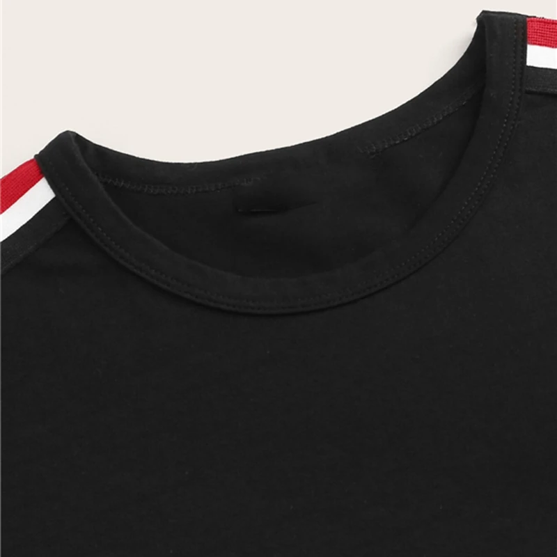 SweatyRocks топ в контрастную полоску, уличная одежда с коротким рукавом, женские футболки с боковой полосой, летние повседневные женские короткие футболки