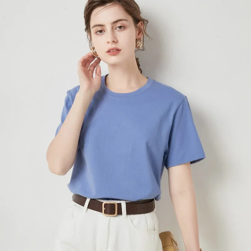 

Pure Cotton Women New T Shirts Female Soft White Black Tees Lady Plus Size Basic Tops for Summer 2021